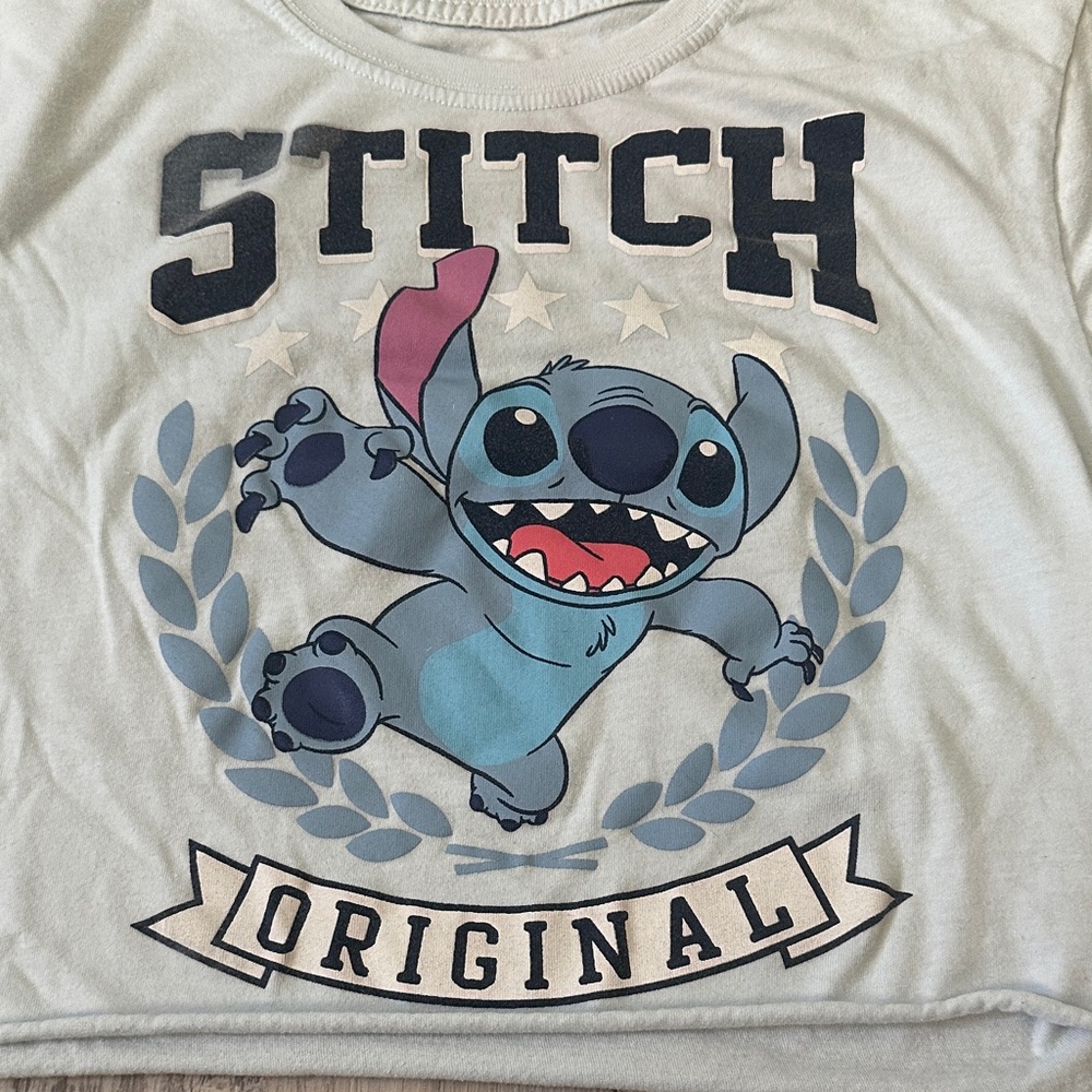 Disney Stitch Junior’s Cropped Light Blue T-Shirt - Picture 3 of 6